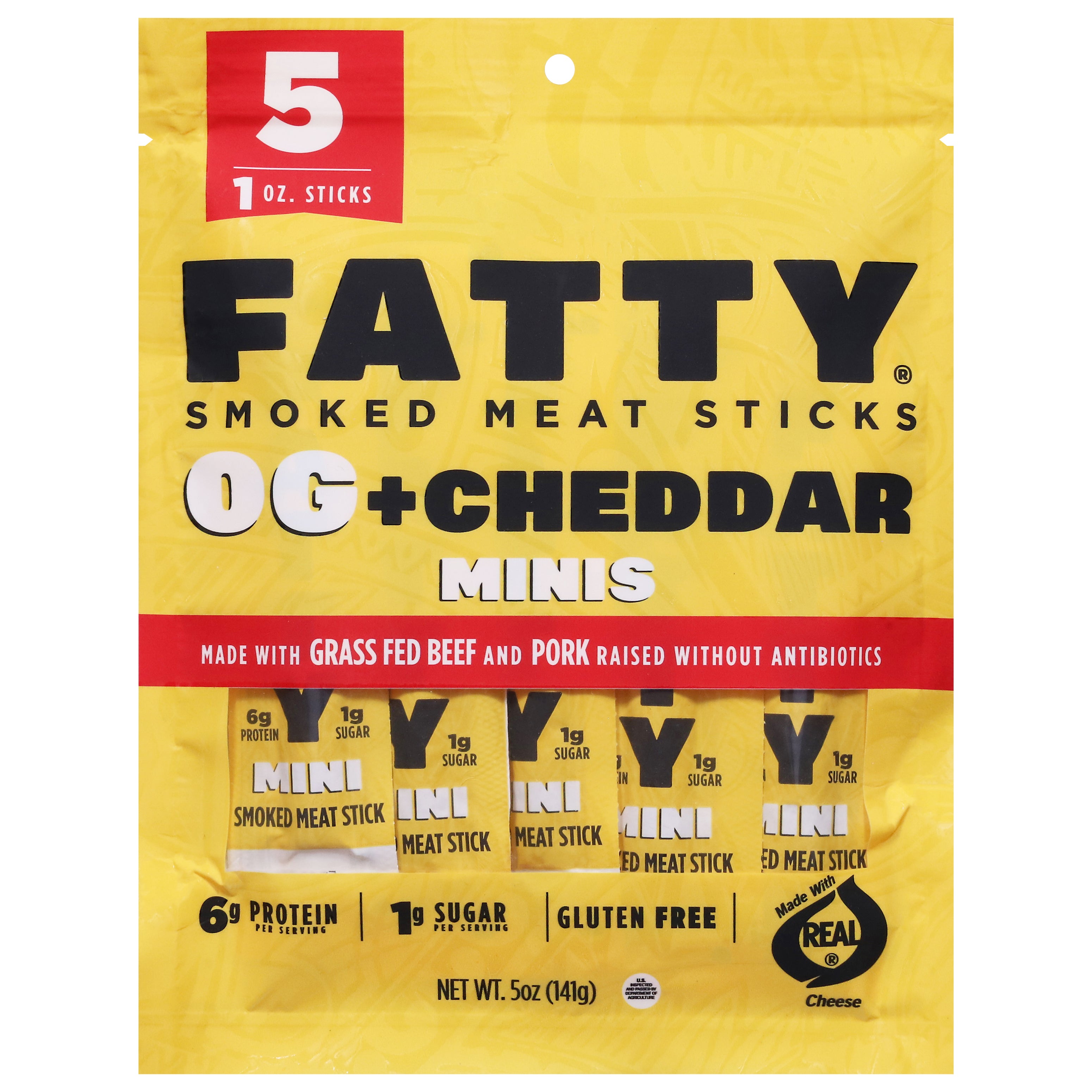 Fatty Smoked OG + Cheddar Meat Sticks Minis 5 - 1 oz Sticks - Case of 8