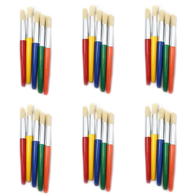 CHARLES LEONARD - Round Paint Brushes, Short, Assorted Colors, 5 Per Set, 6 Sets