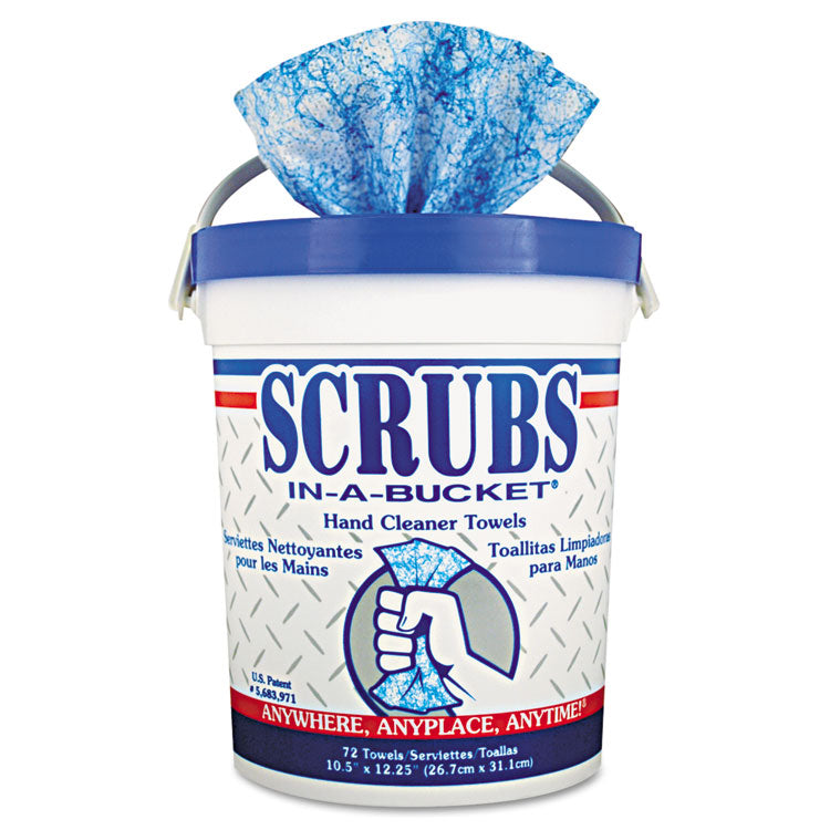 SCRUBS - Hand Cleaner Towels, 10 x 12, Citrus, Blue/White, 72/Bucket, 6 Buckets/Carton