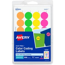 Avery&reg; Color Coded Label [LABEL;ROUND;3/4"DIA;NEONAST-PK]