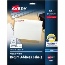 Avery&reg; White Return Address Labels, Sure Feed&reg;, 3/4" x 2-1/4" , 600 Labels (8257)