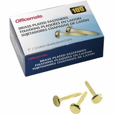 Officemate Roundhead Fasteners - 1" Shank - 0.38" Head - 100 / Box - Brass