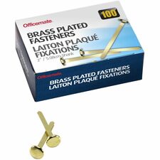 Officemate Roundhead Fasteners - 2" Shank - 0.50" Head - 100 / Box - Brass