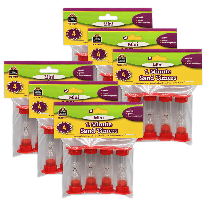 TEACHER CREATED RESOURCES - Sand Timer, Mini, 1 Minute, 4 Per Pack, 6 Packs