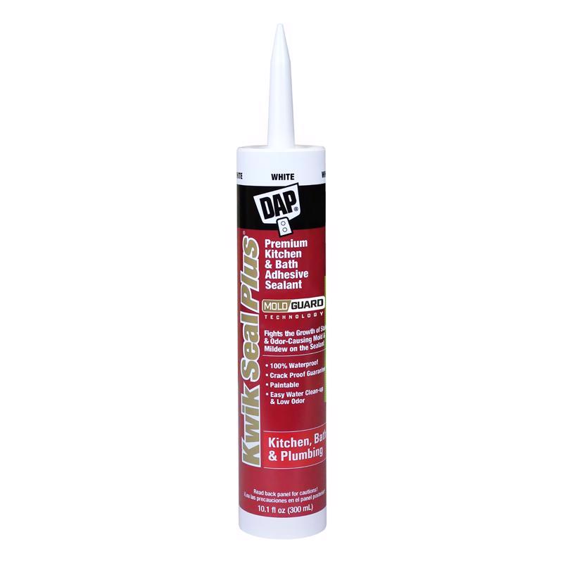 KWIK SEAL PLUS - DAP Kwik Seal Plus White Siliconized Latex Kitchen and Bath Sealant and Adhesive 10.1 oz - Case of 12