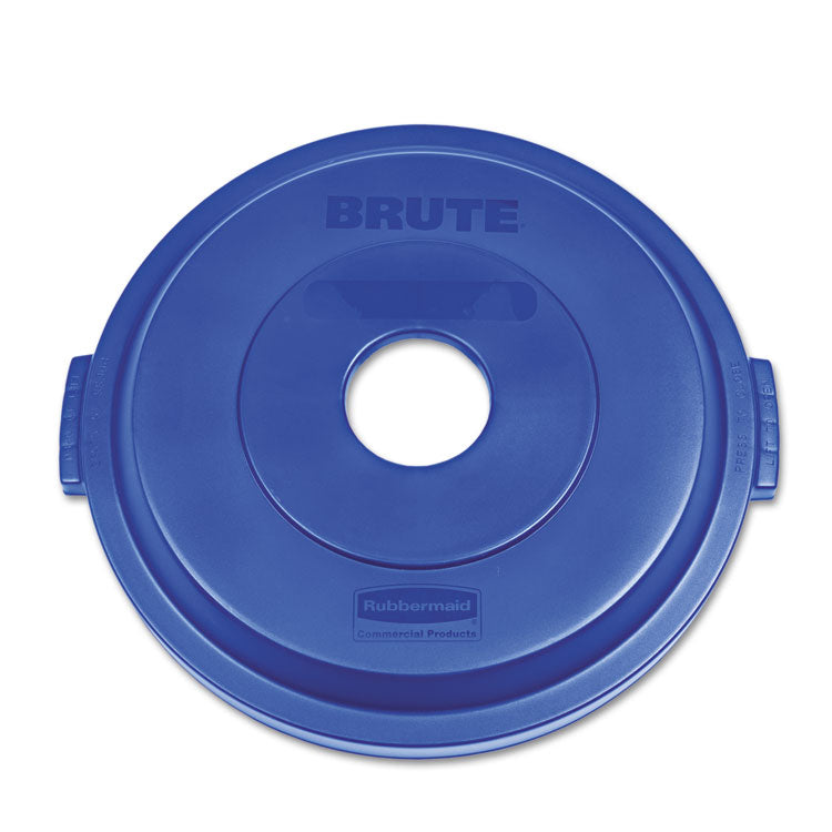 Rubbermaid Commercial - Bottle/Can Recycling Top for BRUTE 32 gal Containers, Round Openings, 9.8w x 22.9d x 22.3h, Blue