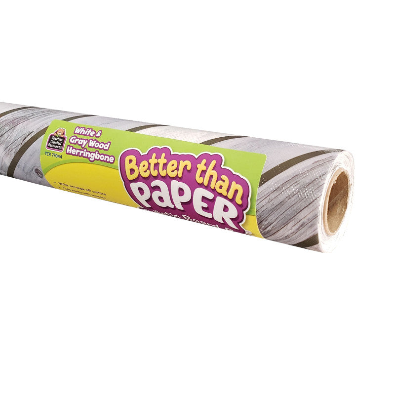 TEACHER CREATED RESOURCES - Better Than Paper® Bulletin Board Roll, 4' x 12', Herringbone White Wood Design, Pack of 4