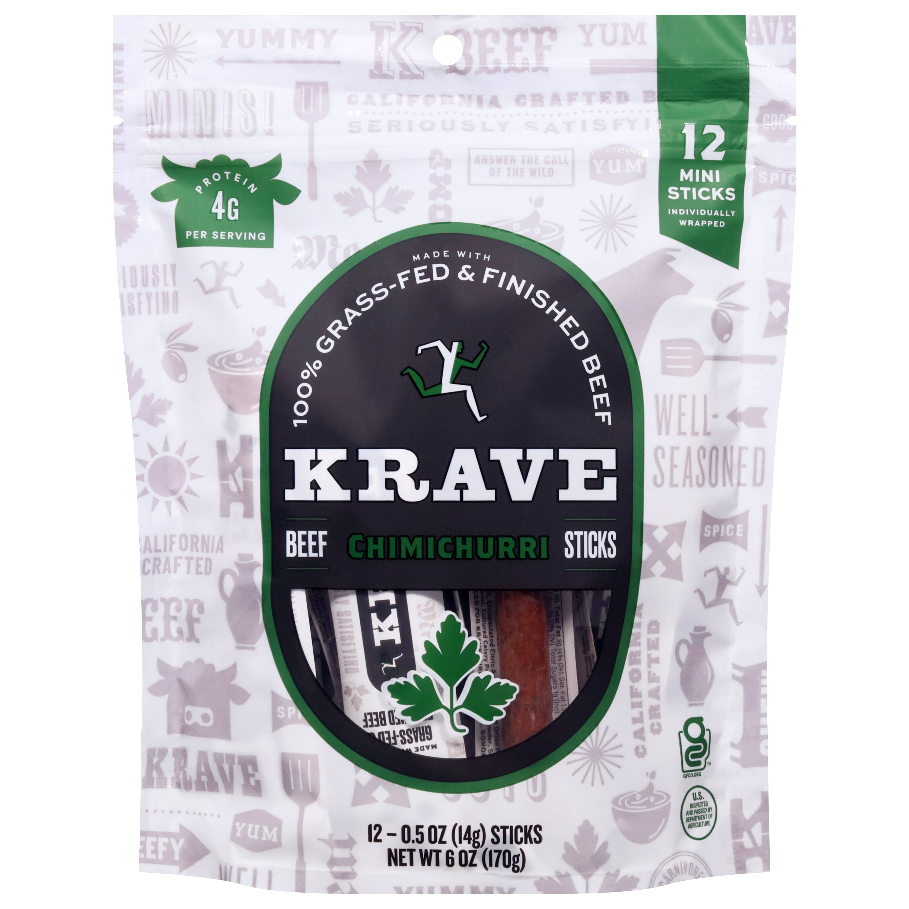 Krave Chimichurri Mini Beef Sticks 12 - 0.5 oz Sticks - Case of 8