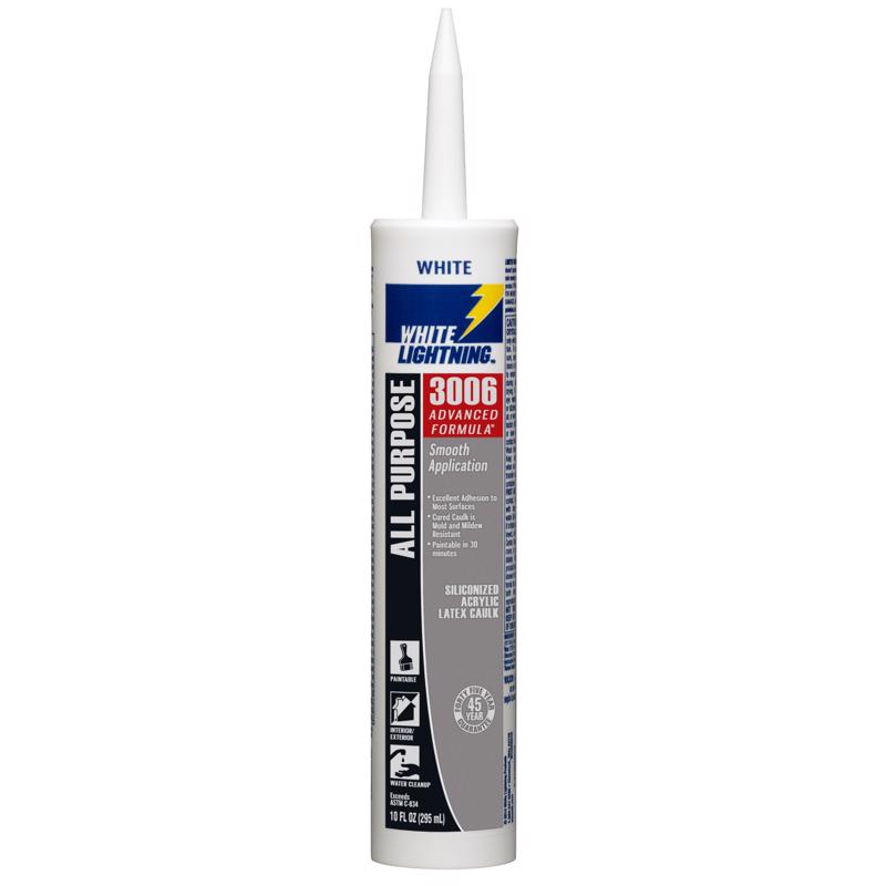 WHITE LIGHTNING - White Lightning 3006 Advanced Formula White Siliconized Acrylic Latex Caulk 10 oz - Case of 12