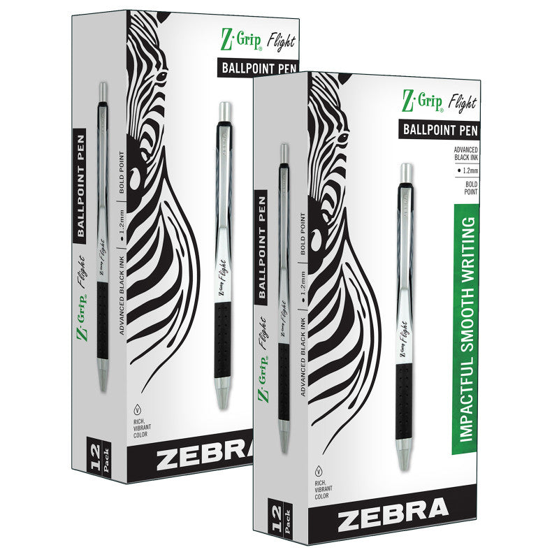 ZEBRA PEN - Z-Grip® Flight Ballpoint Retractable Pen 1.2mm, Black, 12 Per Pack, 2 Packs