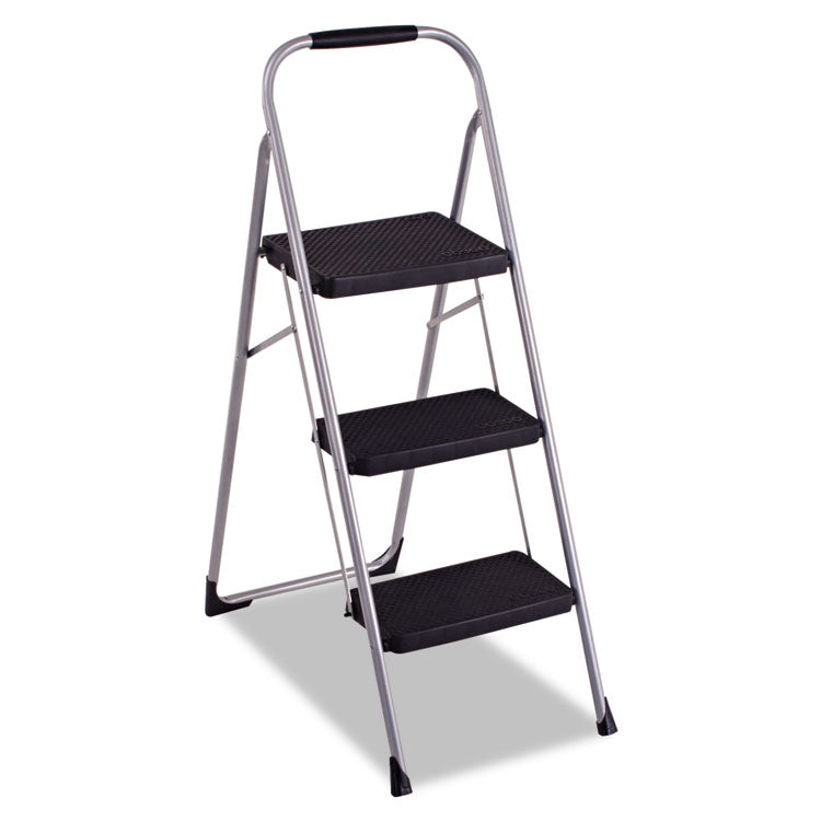 Cosco - 3-Step Big Step Folding Stool, 200 lb Capacity, 17.75 x 28 x 45.63, Light Gray