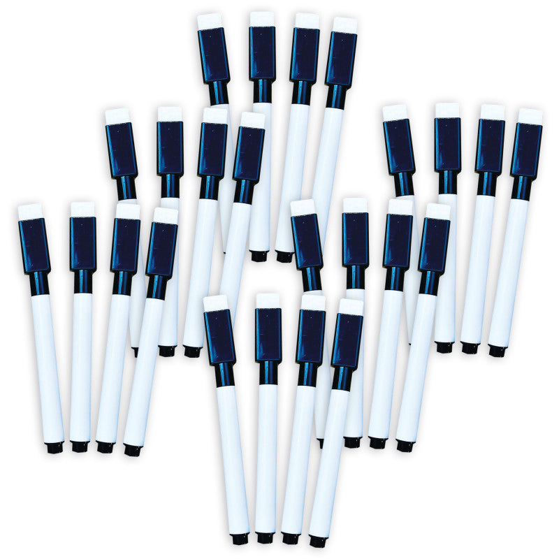 ASHLEY PRODUCTIONS - Smart Poly Dry Erase Markers with Eraser, Fine Tip, Black, 4 Per Pack, 6 Packs