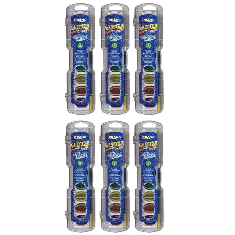 PRANG - Washable Watercolors Set, 8 Assorted Glitter Colors w/Brush, Pack of 6