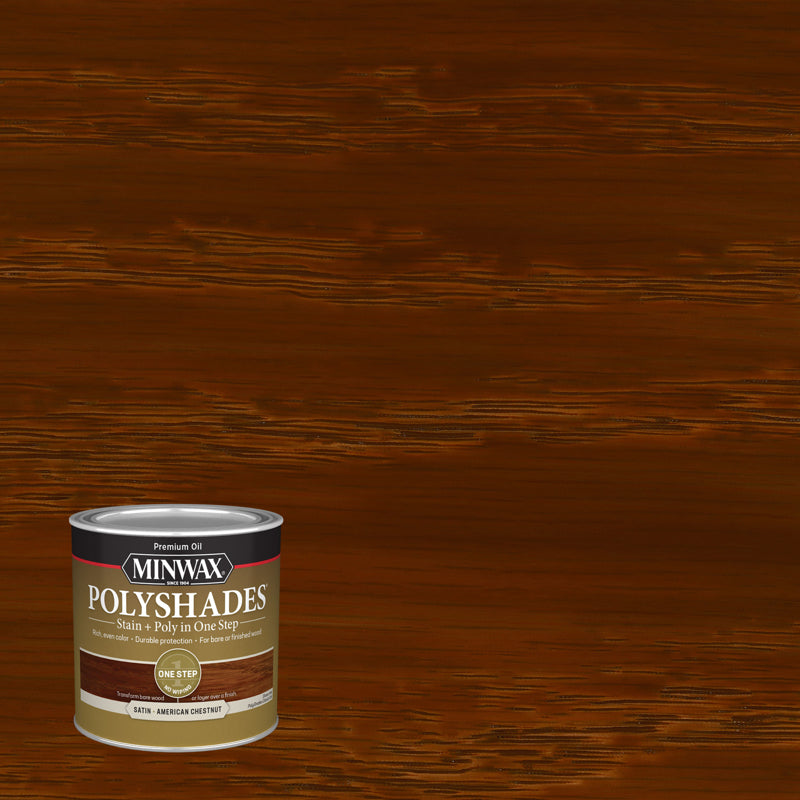 MINWAX - Minwax PolyShades Semi-Transparent Satin American Chestnut Stain/Polyurethane Finish 0.5 pt