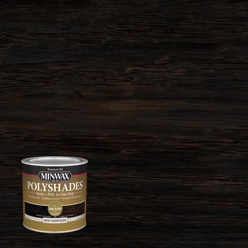 MINWAX - Minwax PolyShades Semi-Transparent Satin Classic Black Oil-Based Stain/Polyurethane Finish 0.5 pt