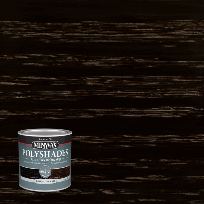 MINWAX - Minwax PolyShades Semi-Transparent Gloss Classic Black Stain/Polyurethane Finish 0.5 pt - Case of 4