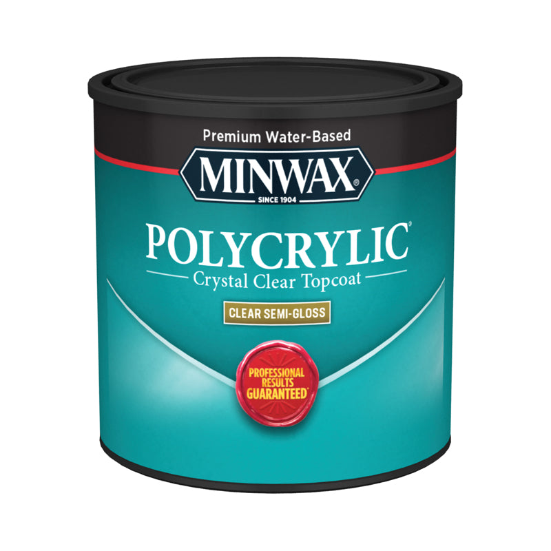 MINWAX - Minwax Polycrylic Semi-Gloss Crystal Clear Water-Based Polyurethane 0.5 pt