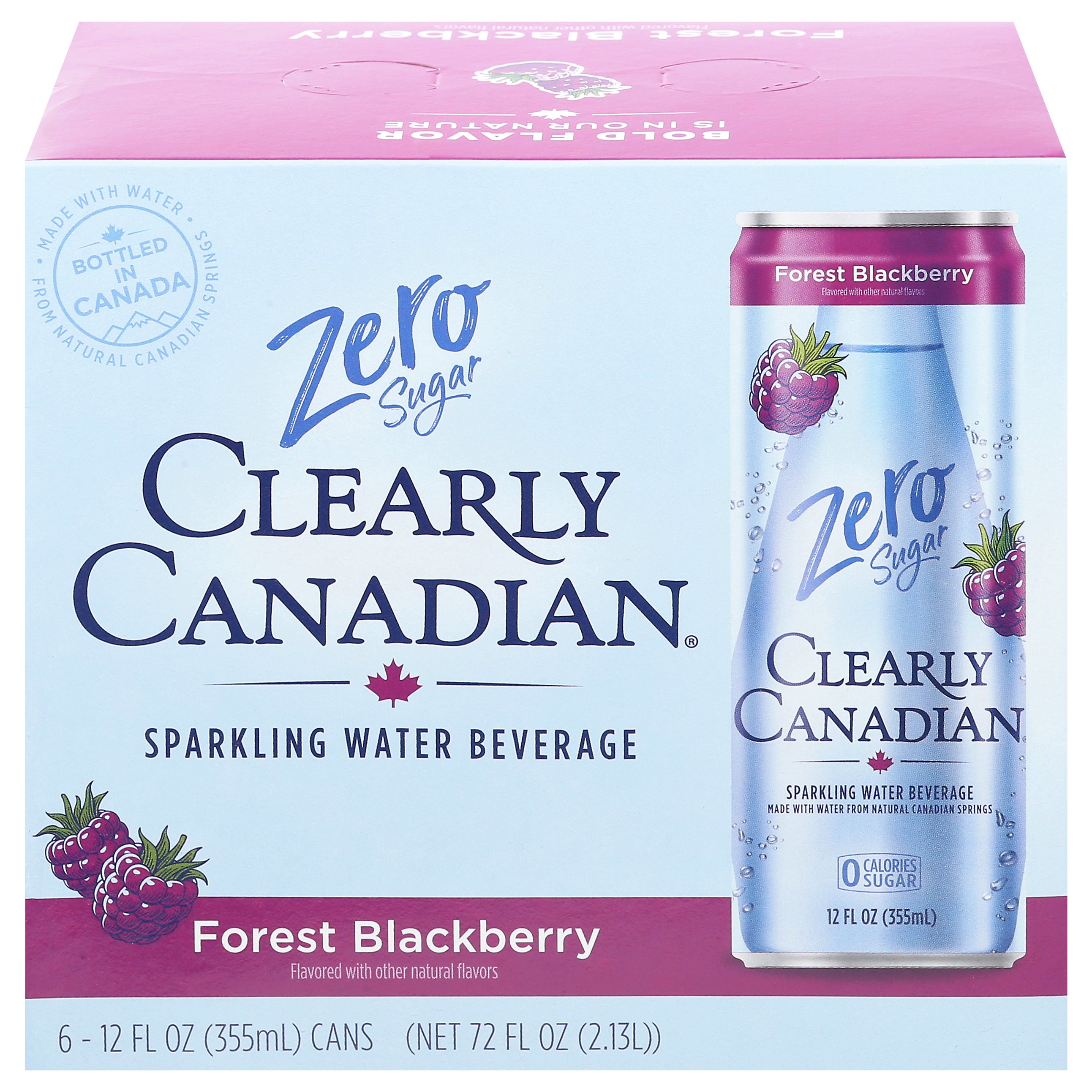 Clearly Canadian Zero Sugar Forest Blackberry Sparkling Water Beverage 6 - 12 fl oz Cans - Case of 4