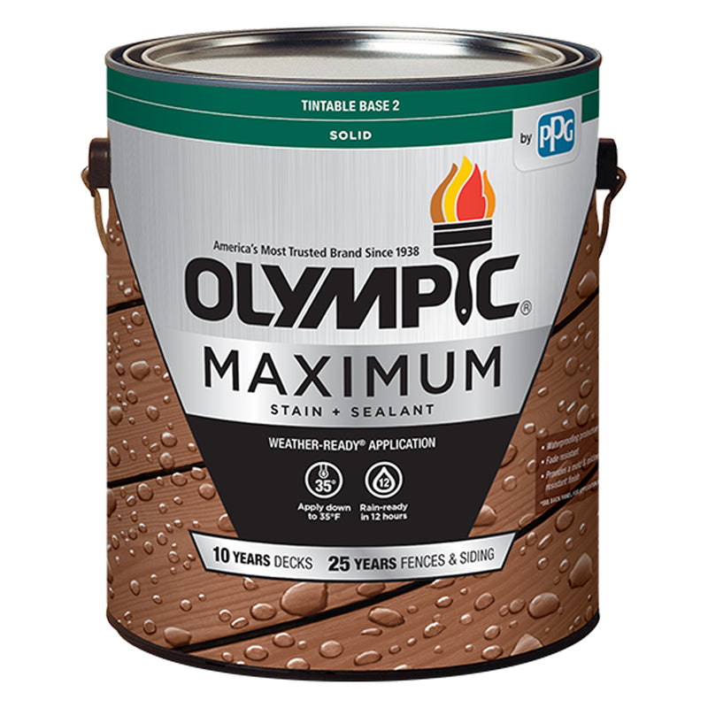 OLYMPIC - Olympic Maximum Solid Tintable Semi-Gloss White Base 2 Acrylic Latex Stain and Sealant 1 gal - Case of 4
