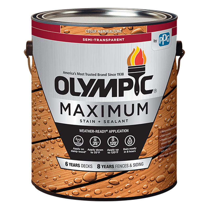 OLYMPIC - Olympic Maximum Semi-Transparent Semi-Gloss Cedar Natural Tone Oil-Based Acrylic Stain and Sealant 1 - Case of 4