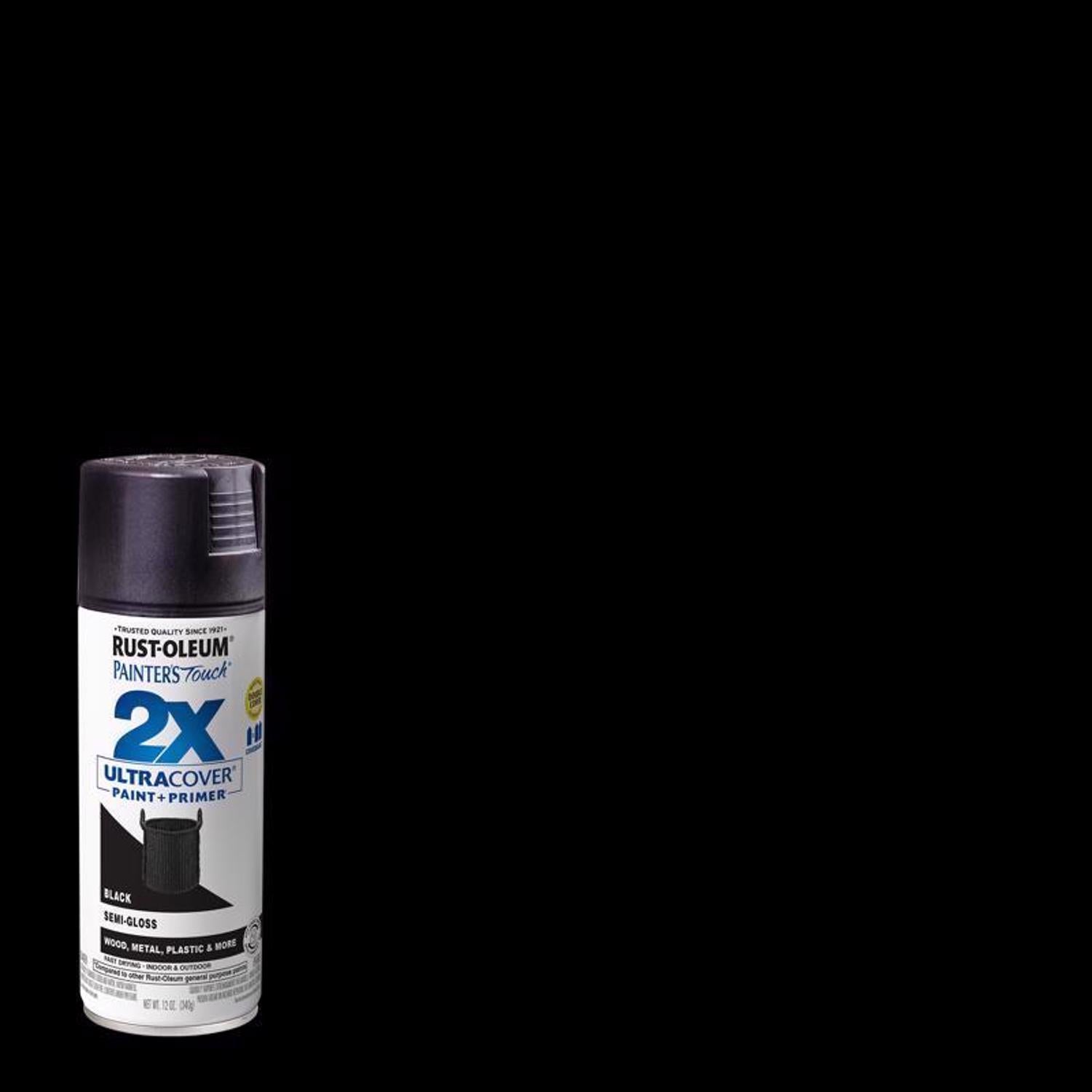Rust-Oleum Painter's Touch 2X Ultra Cover Semi-Gloss Black Paint+Primer Spray Paint 12 oz - Case of 6