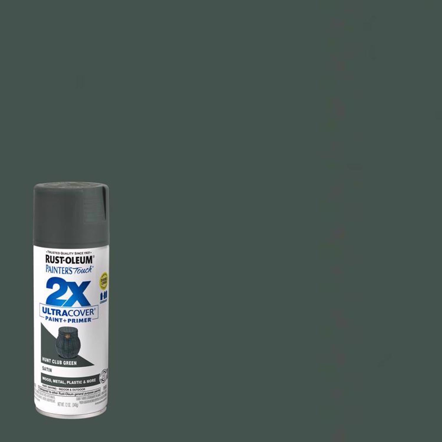 Rust-Oleum Painter's Touch 2X Ultra Cover Satin Hunt Club Green Paint+Primer Spray Paint 12 oz - Case of 6