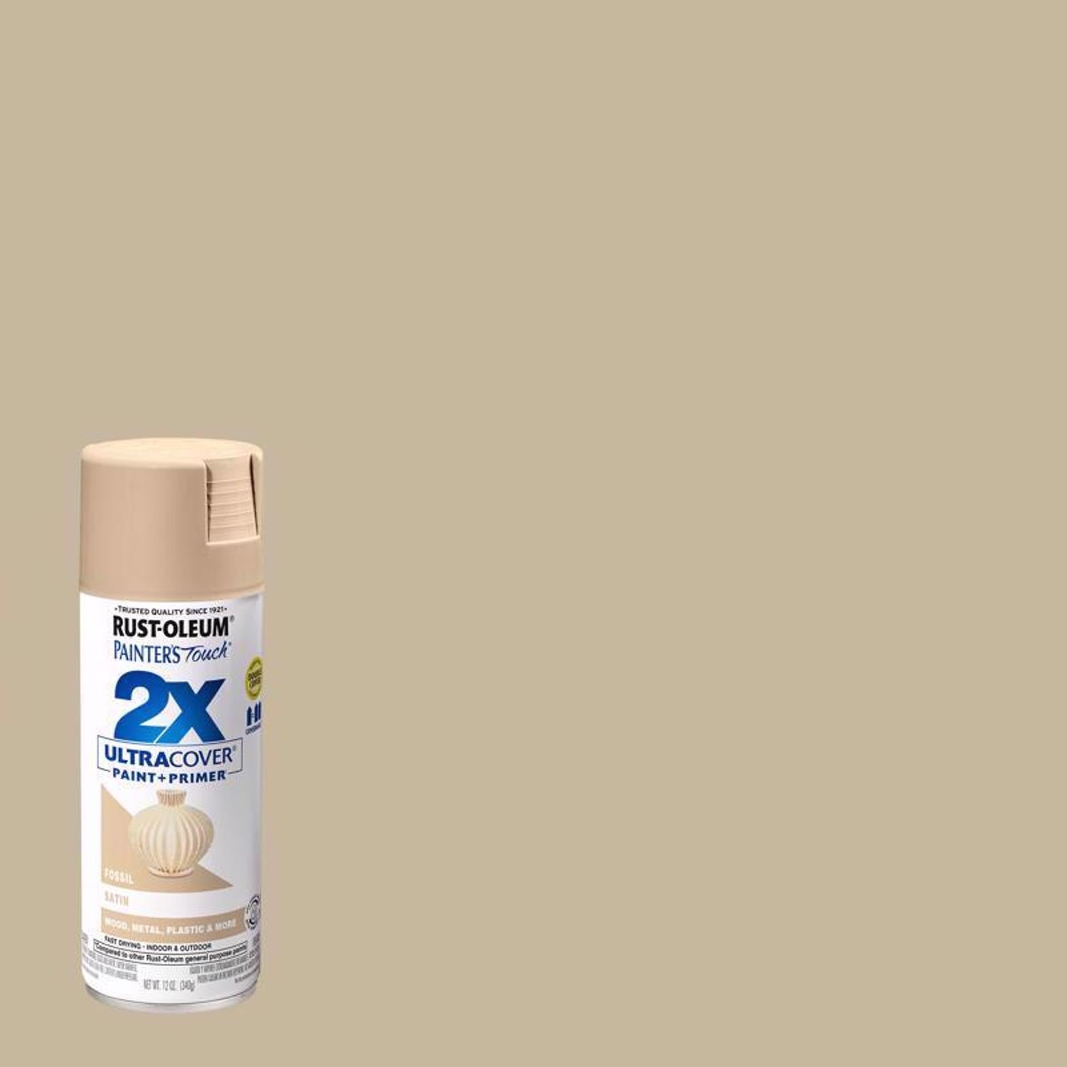 Rust-Oleum Painter's Touch 2X Ultra Cover Satin Fossil Paint+Primer Spray Paint 12 oz - Case of 6