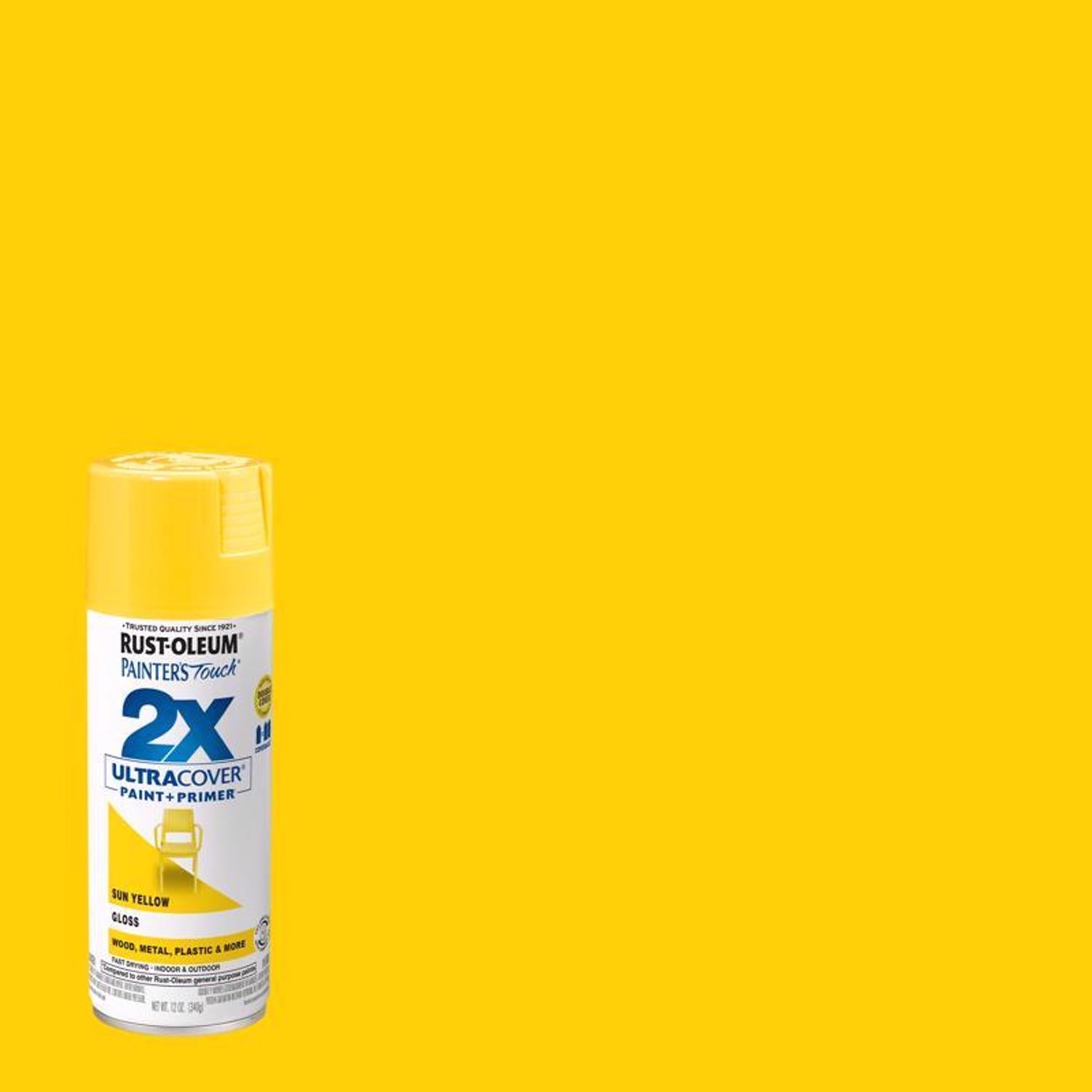 Rust-Oleum Painter's Touch 2X Ultra Cover Gloss Sun Yellow Paint+Primer Spray Paint 12 oz - Case of 6