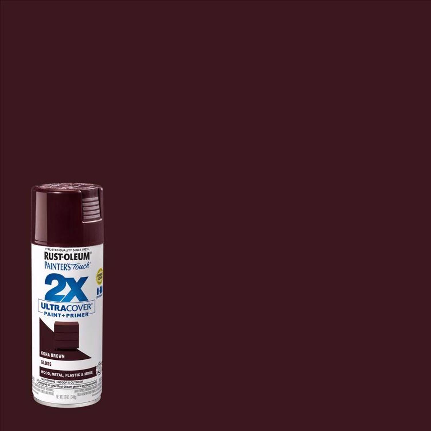 Rust-Oleum Painter's Touch 2X Ultra Cover Gloss Kona Brown Paint+Primer Spray Paint 12 oz - Case of 6