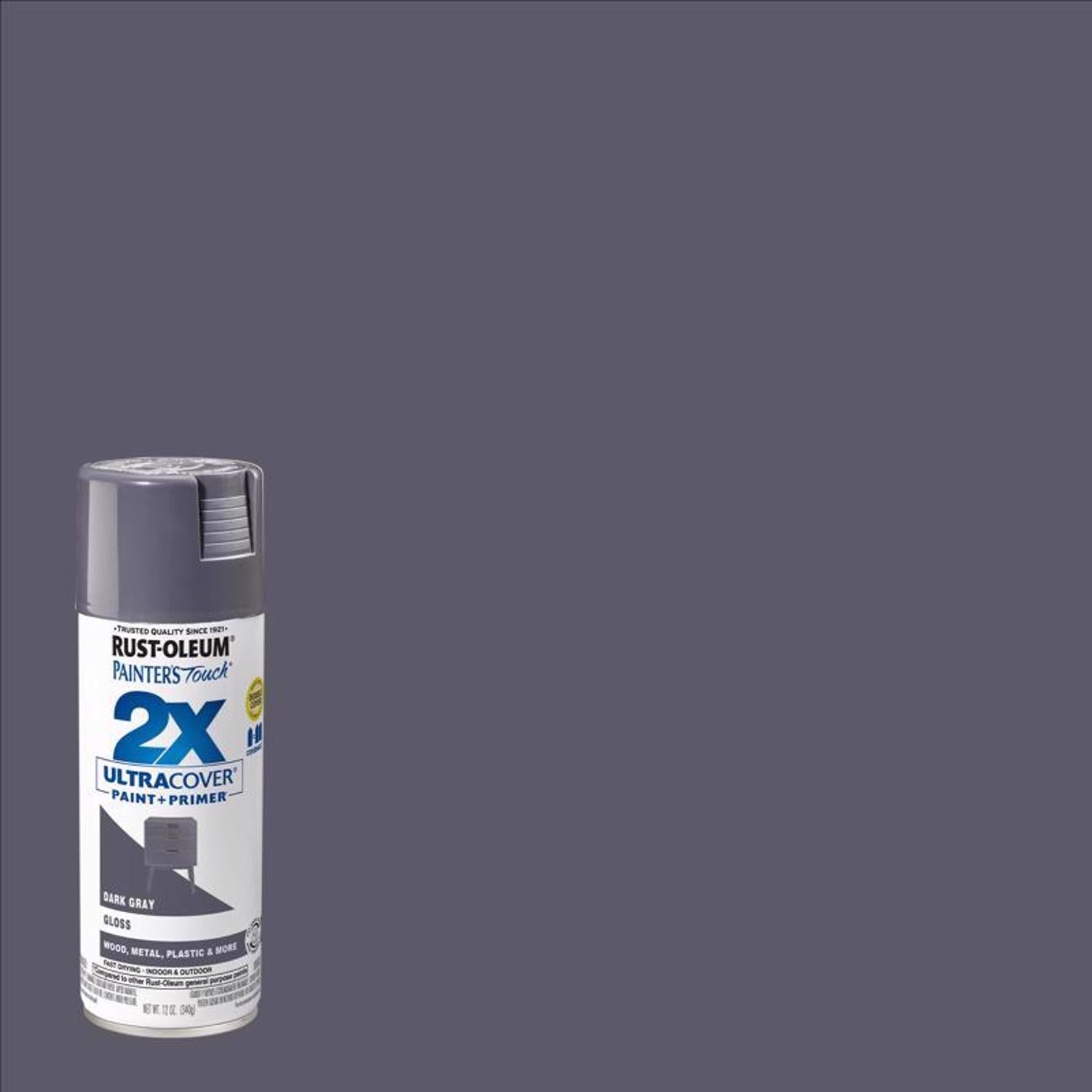 Rust-Oleum Painter's Touch 2X Ultra Cover Gloss Dark Gray Paint+Primer Spray Paint 12 oz - Case of 6