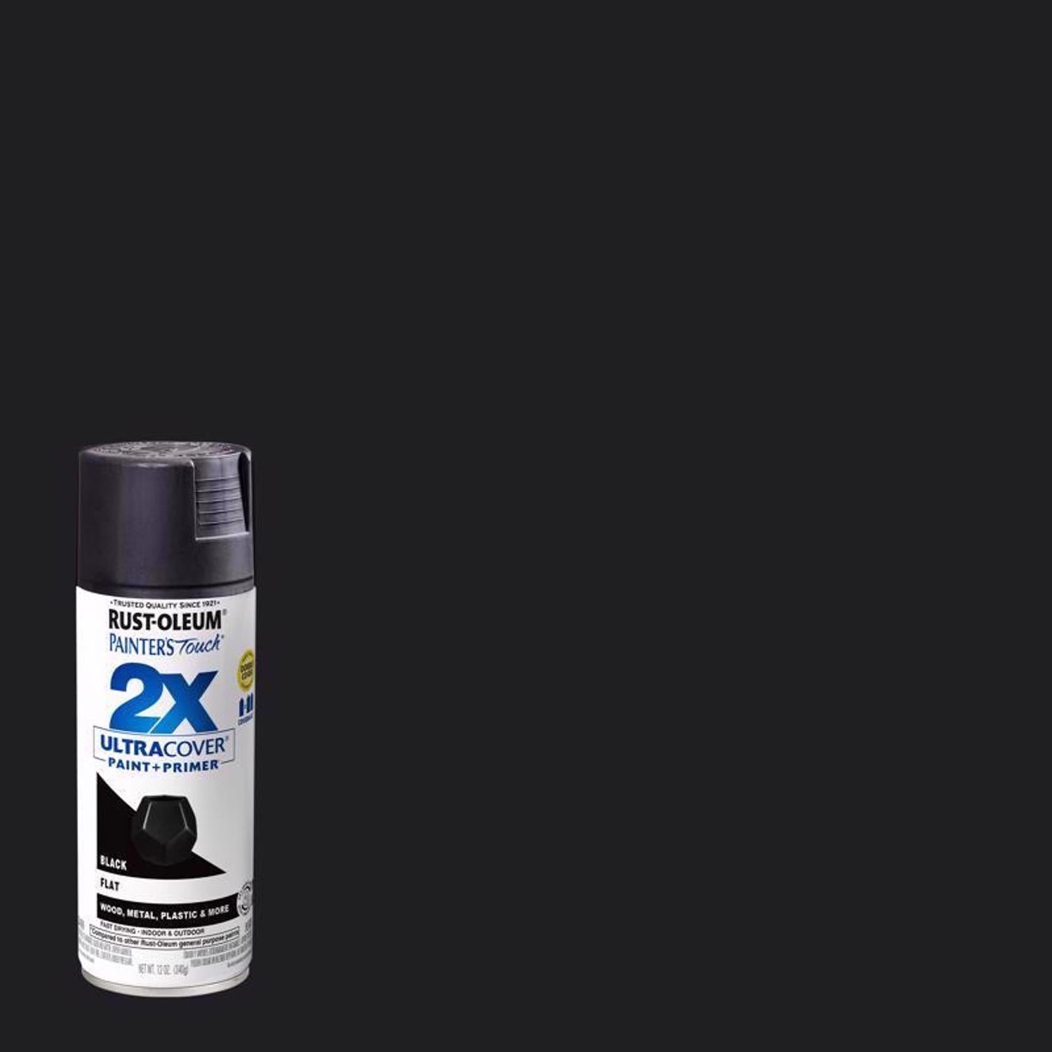 Rust-Oleum Painter's Touch 2X Ultra Cover Flat Black Paint+Primer Spray Paint 12 oz - Case of 6