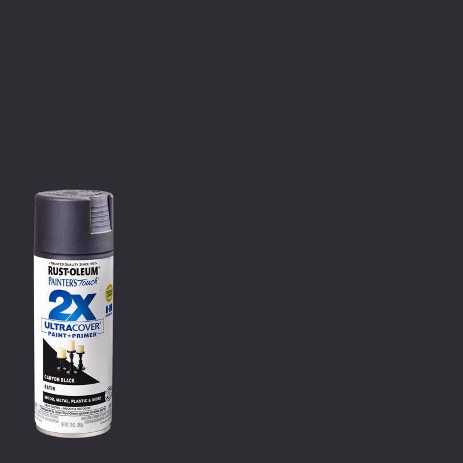 Rust-Oleum Painter's Touch 2X Ultra Cover Satin Canyon Black Paint+Primer Spray Paint 12 oz - Case of 6