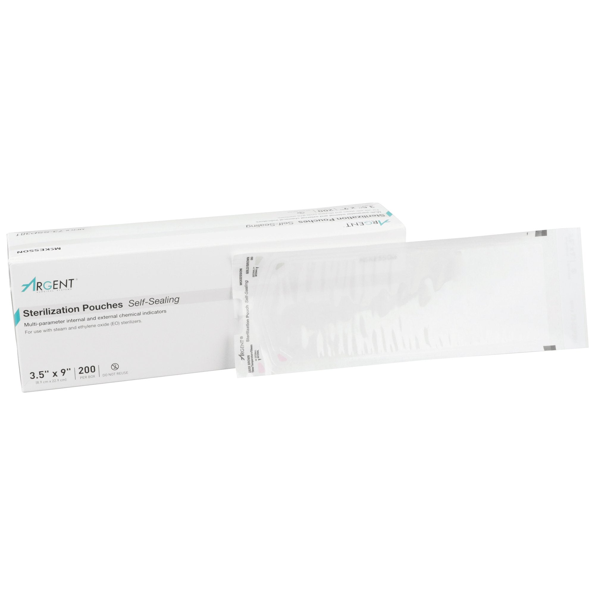 McKesson Brand - Sterilization Pouch McKesson Argent™ Sure-Check® Ethylene Oxide (EO) Gas / Steam 3-1/2 X 9 Inch Transparent / Blue Self Seal Paper / Film [1/BX]