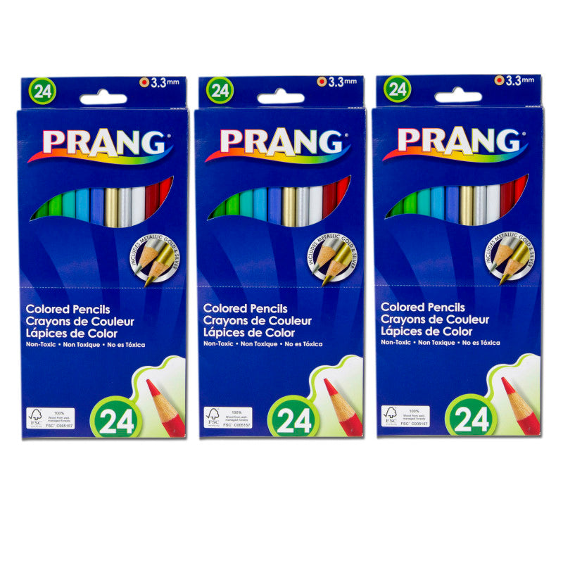 PRANG - Thick Core Colored Pencils, Assorted Colors, 3.3 mm core, 24 Per Pack, 3 Packs