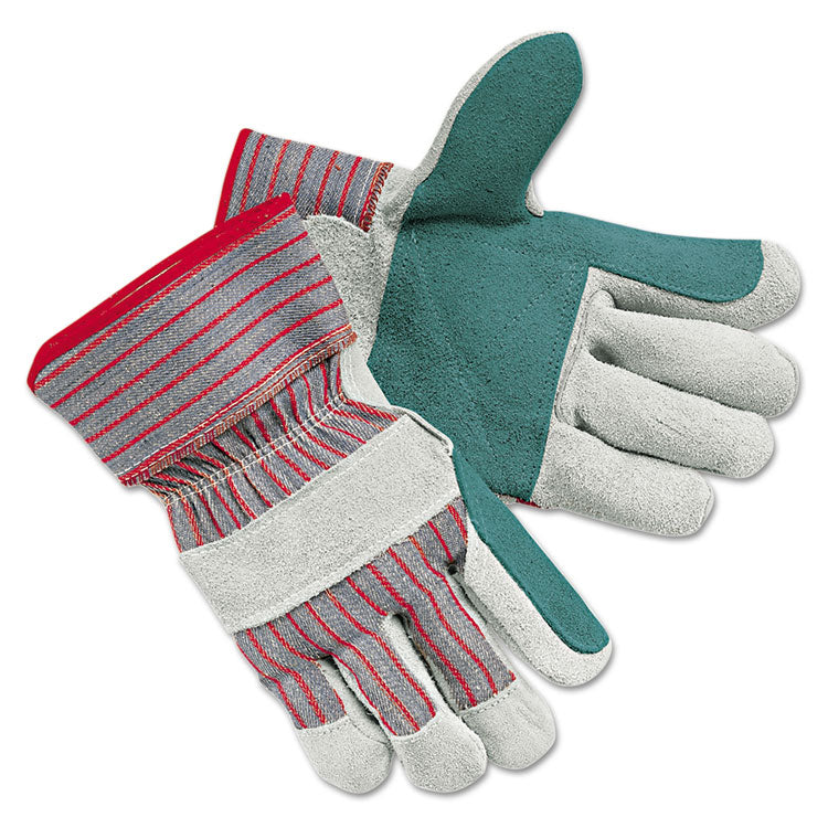 MCR Safety - Men's Economy Leather Palm Gloves, White/Red, Large, 12 Pairs