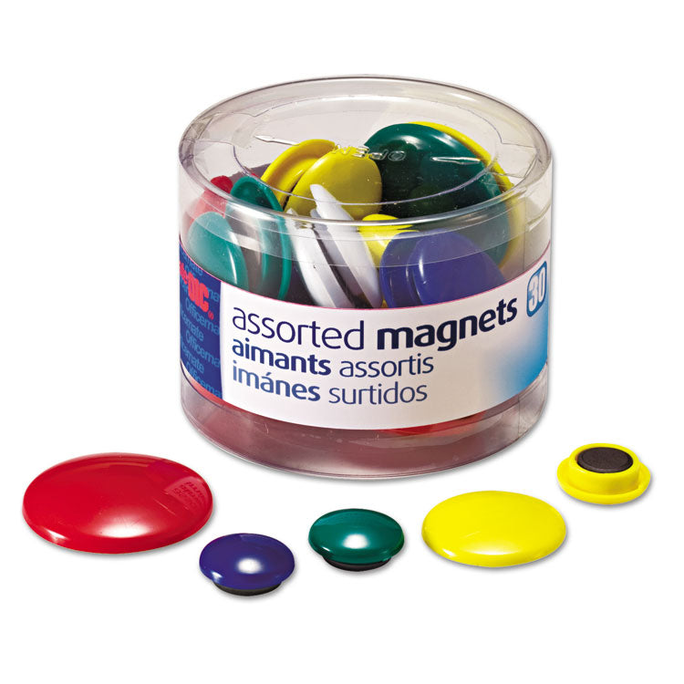 Officemate - Assorted Magnets, Circles, Assorted Sizes and Colors, 30/Tub