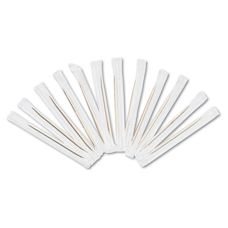 AmerCareRoyal - Cello-Wrapped Round Wood Toothpicks, 2.5", Natural, 1,000/Box, 15 Boxes/Carton