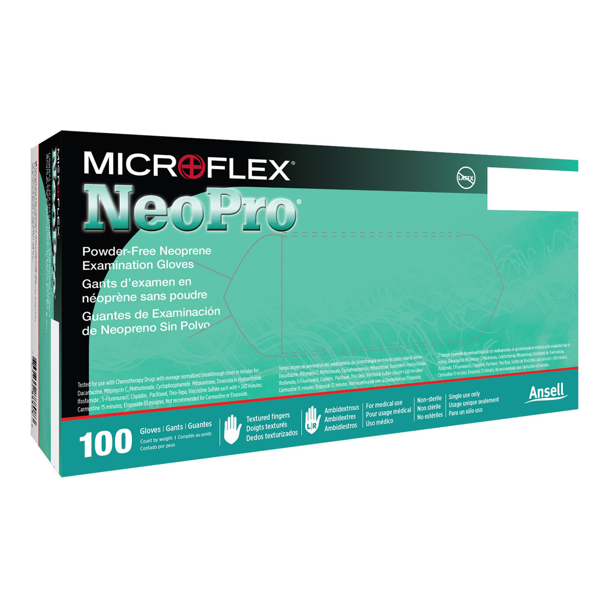 Microflex Medical - Exam Glove NeoPro® Small NonSterile Polychloroprene Standard Cuff Length Textured Fingertips Green Chemo Tested [10/CS]