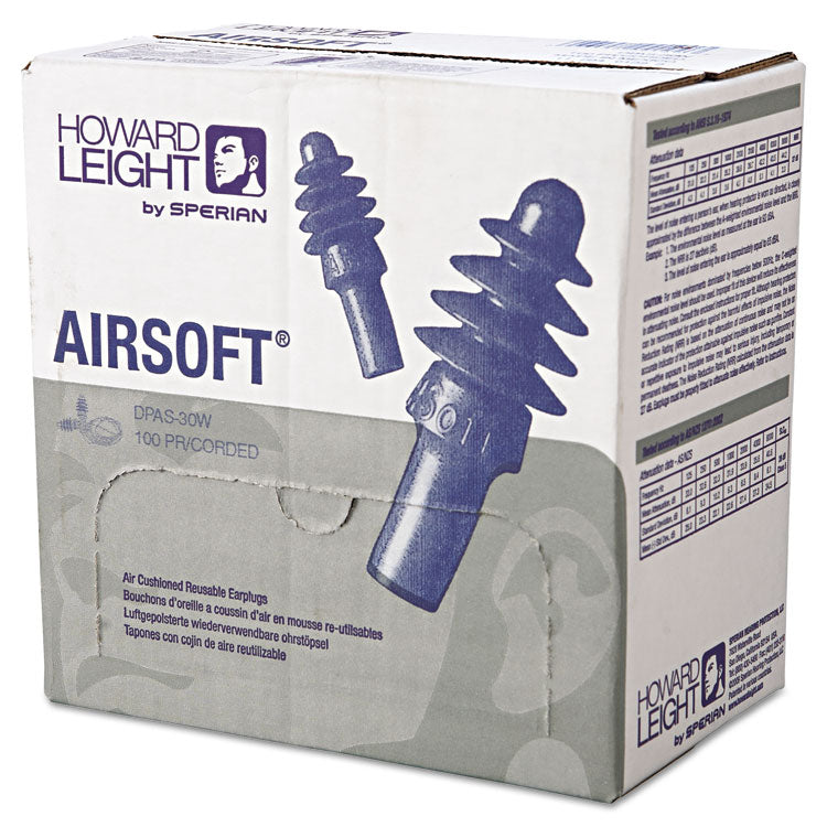 Howard Leight by Honeywell - DPAS-30W AirSoft Multiple-Use Earplugs, 27NRR, White Nylon Cord, BE, 100 Pairs