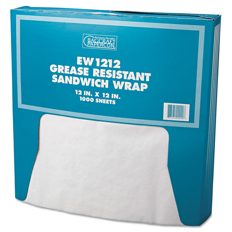 Bagcraft - Grease-Resistant Paper Wraps and Liners, 12 x 12, White, 1,000/Box, 5 Boxes/Carton