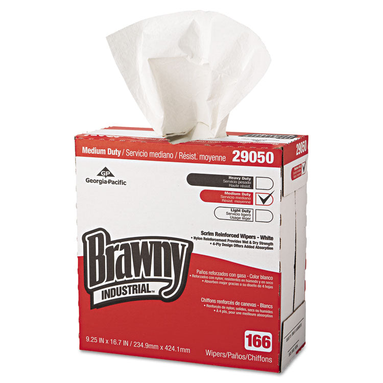Brawny Professional - Medium Duty Scrim Reinforced Wipers, 4-Ply, 9.25 x 16.69, White, 166/Box, 5 Boxes/Carton