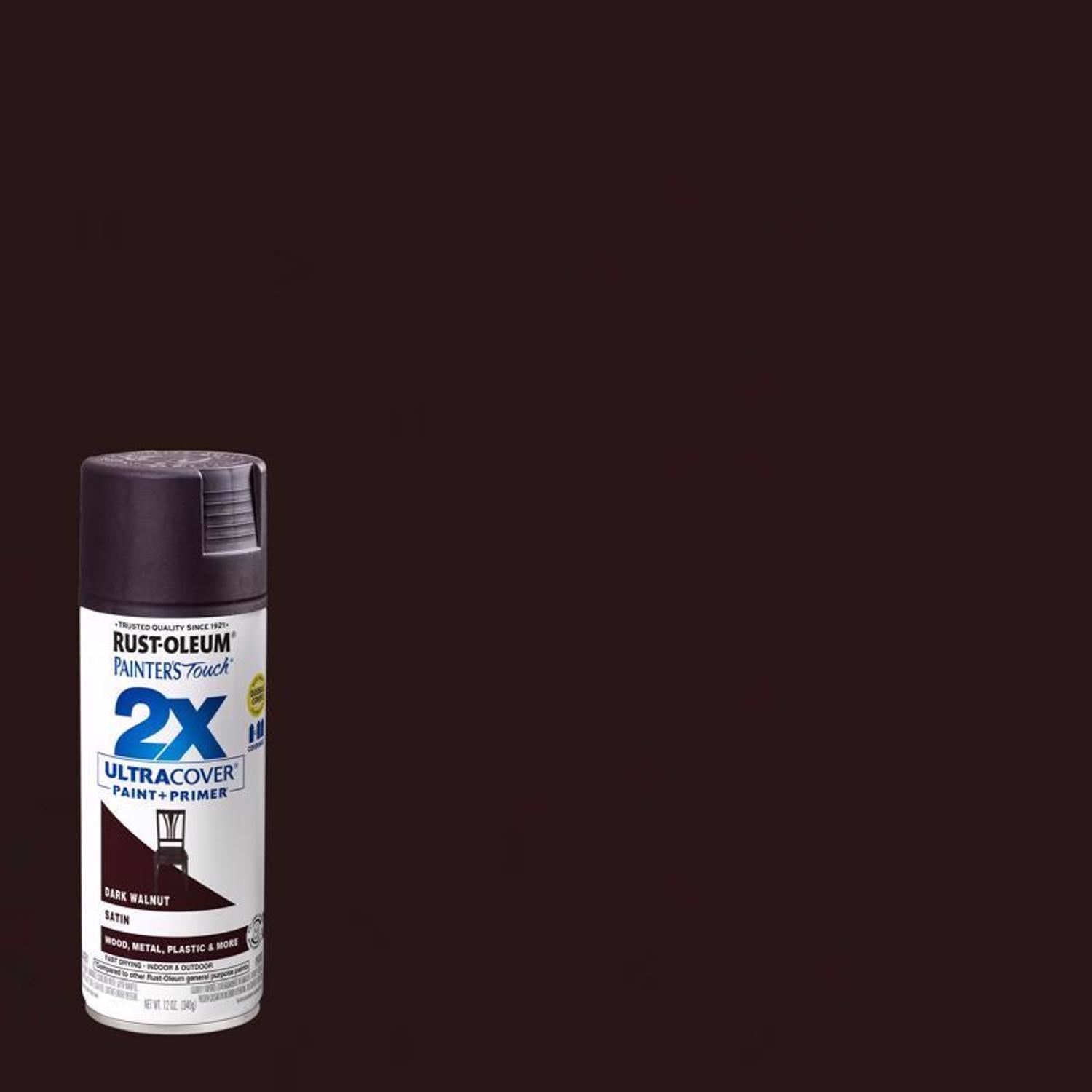 Rust-Oleum Painter's Touch 2X Ultra Cover Satin Dark Walnut Paint+Primer Spray Paint 12 oz - Case of 6