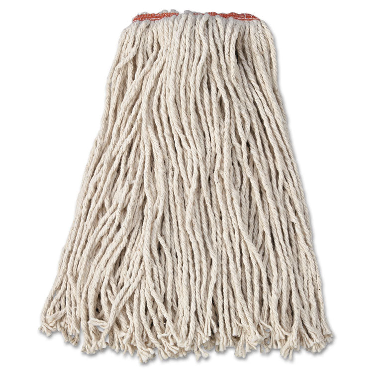 Rubbermaid Commercial - Premium Cut-End Cotton Wet Mop Head, 16oz, White, 1" Orange Band, 12/Carton