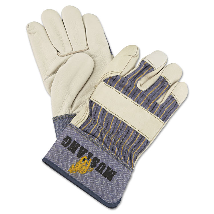 MCR Safety - Mustang Leather Palm Gloves, Blue/Cream, Large, 12 Pairs