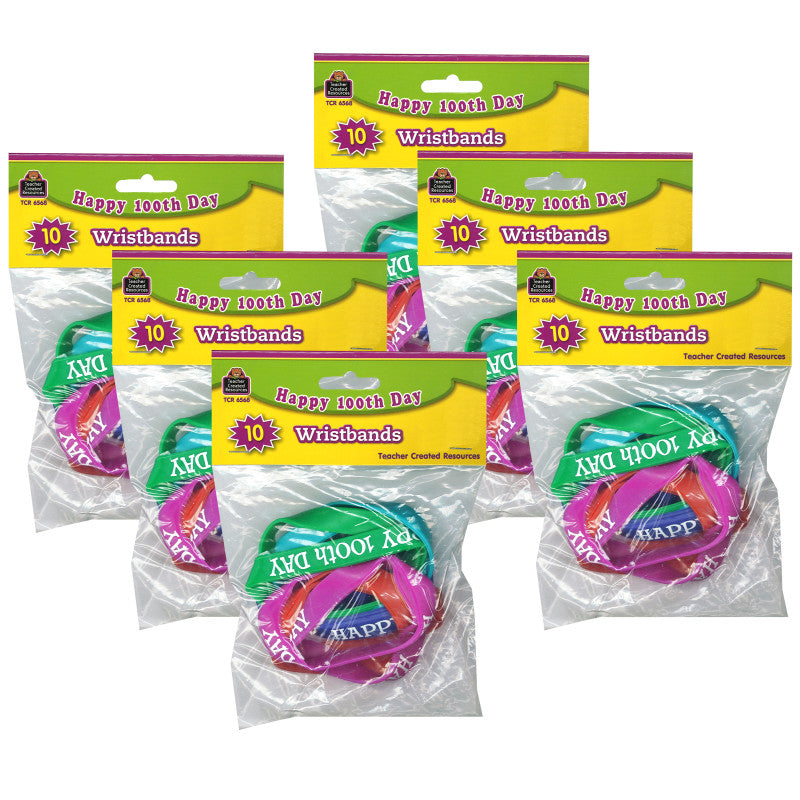 TEACHER CREATED RESOURCES - Happy 100th Day Wristband Pack, 10 Per Pack, 6 Packs