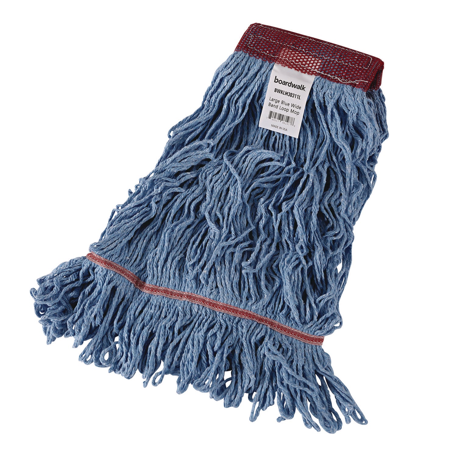 Cotton Mop Heads, Cotton/Synthetic, Large, Looped End, Wideband, Blue, 12/Carton