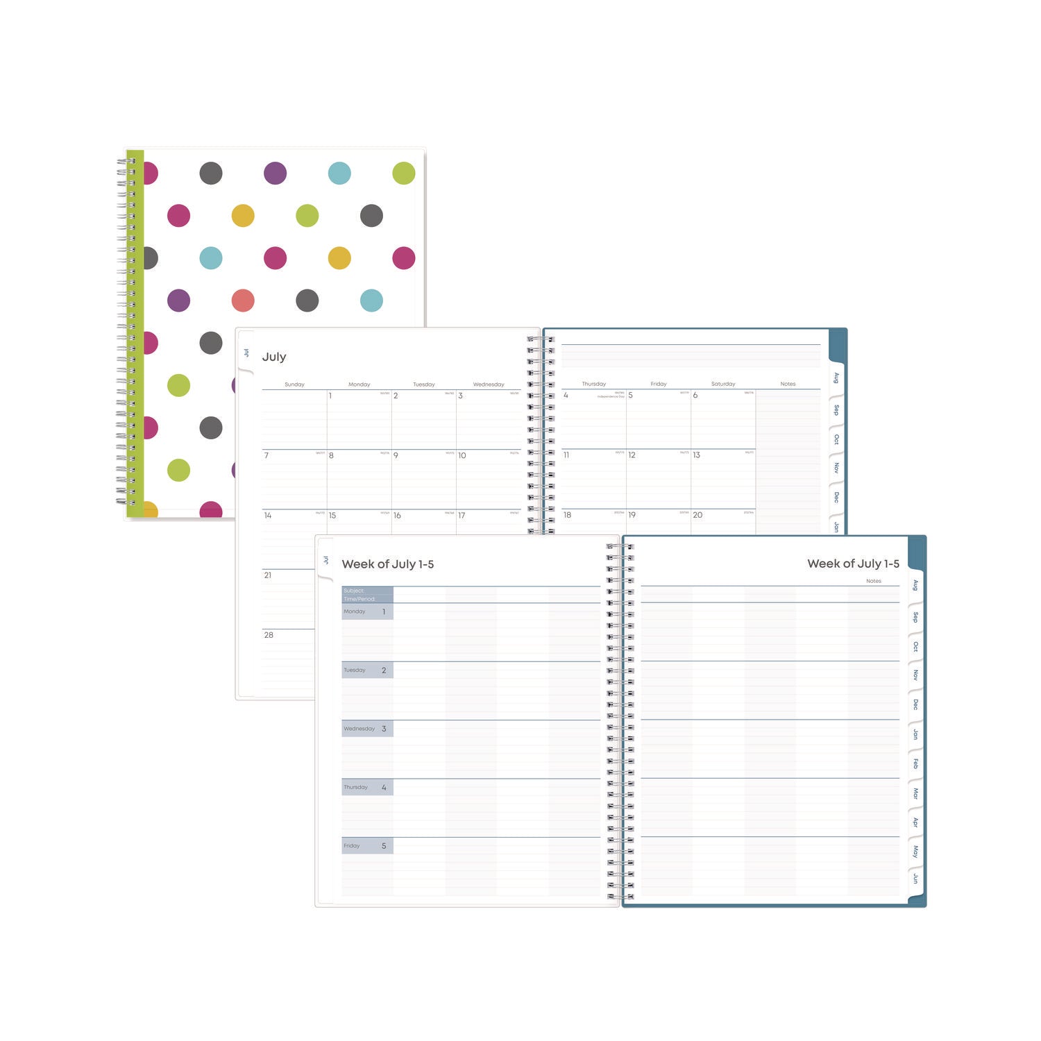 Teacher Dots CYO Cover Weekly/Monthly Lesson Planner, 9 Classes, Multicolor Cover, 11 x 8.5, 12-Month (July-June), 2025-2026