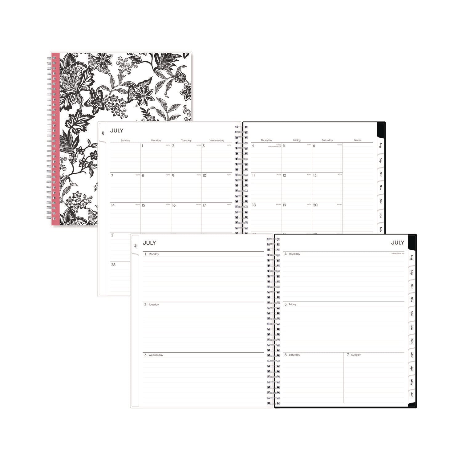 Analeis Create-Your-Own Cover Weekly/Monthly Planner, Floral, 11 x 8.5, White/Black/Coral, 12-Month (July to June): 2025-2026