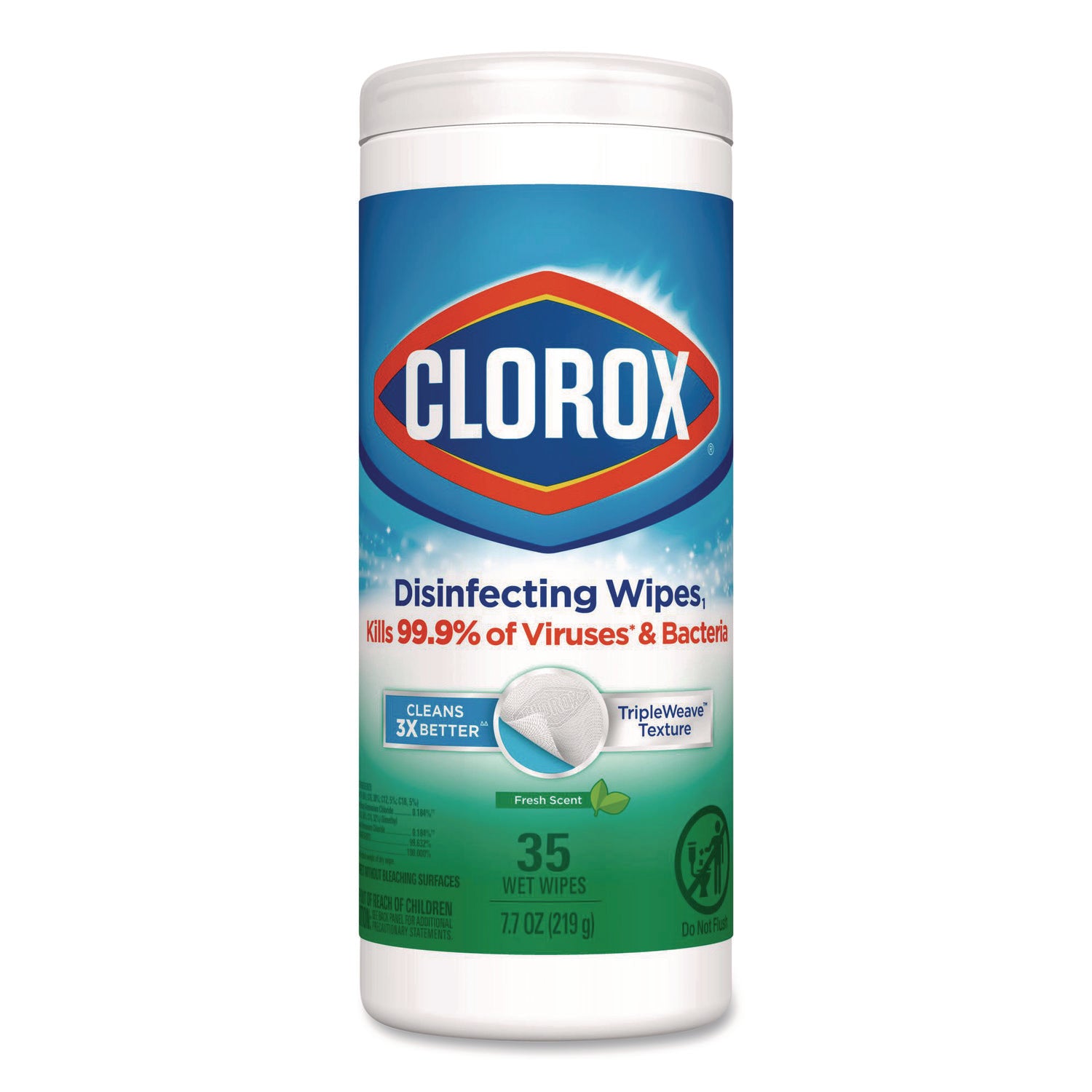 Disinfecting Wipes, Bleach Free Cleaning Wipes, 1-Ply, 7 x 8, Fresh Scent, White, 35/Canister