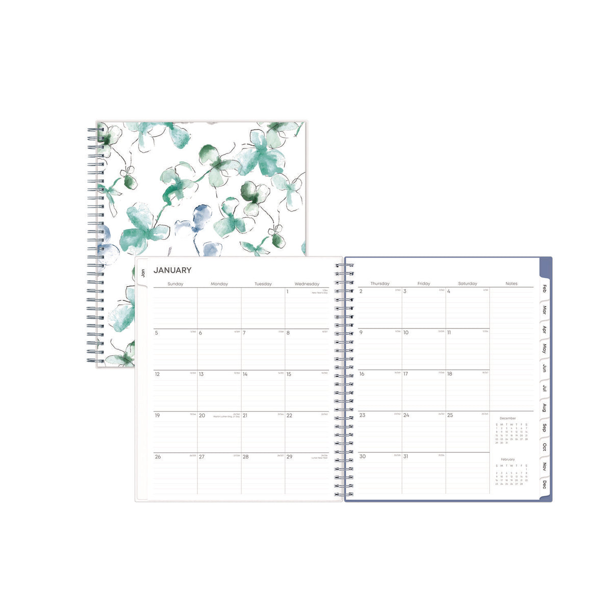Lindley Monthly Planner, Floral Artwork, 10 x 8, White/Blue/Green Cover, 12-Month (Jan to Dec): 2026